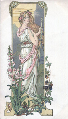 Art Nouveau colour lithographic postcard by Elisabeth Sonrel 