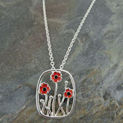 Three Small Red Poppies Pendant with Chain
